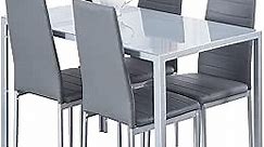 Dining Table Chairs Set for 4, Kitchen Dining Set 5 Pieces Glass Table with PU Dining Chairs, Modern Kitchen & Dining Room Sets