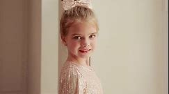 GRACE KARIN Girl's Long Sleeve Crew Neck Sequined A-Line Dress with Hair Bow