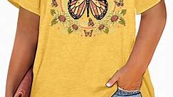 XCHQRTI Butterfly Graphic T-Shirts Women Graphic Casual Shirt Floral Short Sleeve Tee