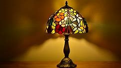 Orinova Tiffany Style Table Lamp Rose Bedside Desk LED Lamp Shades Bedroom Stained-Glass 18.1'' Height Multi-color