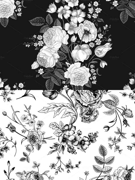 280 free vector graphics of floral pattern. Set of vintage floral pattern B & W | Vintage floral ...