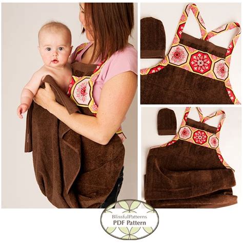 Take a couple of old bath towels that you would otherwise throw out and use them to create this great hand tied bath mat. Baby Bath Apron Towel & Mitt | Baby sewing, Baby bath ...