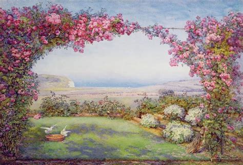 More images for ein häuschen mit garten » Ein Garten mit einem Rosenbogen - Edith Helena Adie als Kunstdruck oder handgemaltes Gemälde.