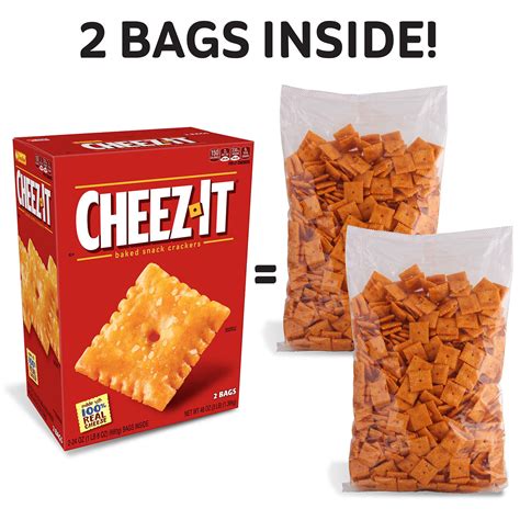 Approximately 26 by 24 millimetres (1.0 by 0.94 in), the rectangular crackers are made with wheat flour, vegetable oil, cheese made with skim milk, salt, and spices. Cheez-It Original Crackers (24 oz., 2 pk.) Jarasim