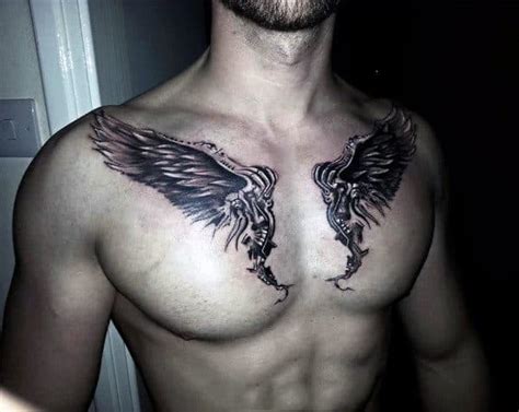 Angel wings back tattoo men 50 Collar Bone Tattoos For Men - Clavicle Design Ideas