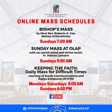 [UPDATE] Just to keep everyone updated of our online mass schedules, here again is the updated ...