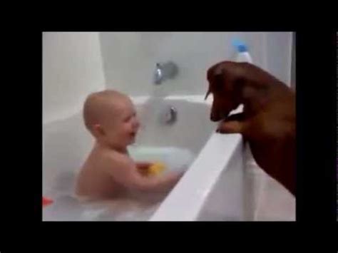 Some are simple, with rounded edges while some are super fancy. Baby and Dog: Playing in the Bath - YouTube