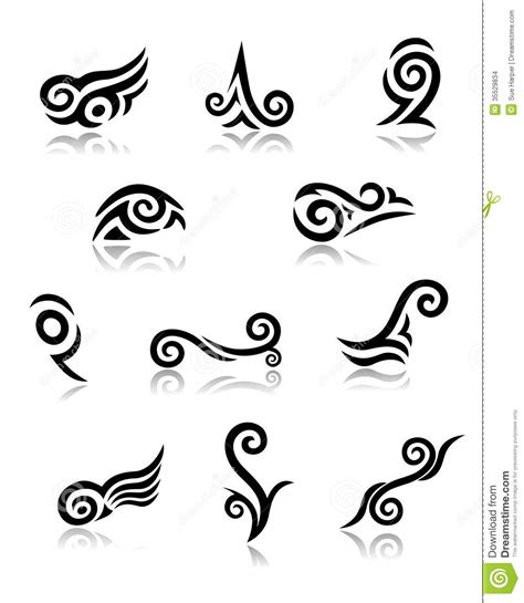 The design spirals along the contours of the body. Maori Koru Tattoo Elements Abstrait Avec Des Réflexions ...