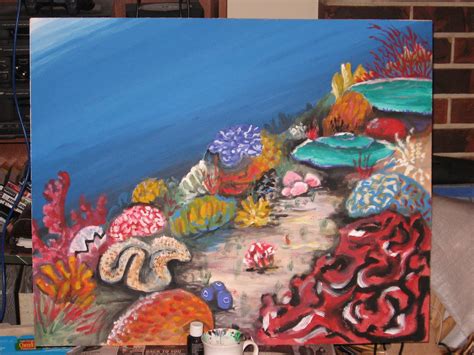 We used all different things to paint a variety of lines,dots, and designs; Bond's Blog: Reef Painting WIP (1)