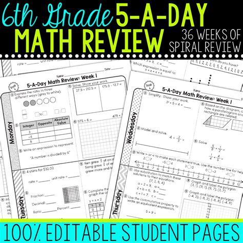 Each sheet is availabel in both standard and metric units (where applicable). 6th Grade Daily Math Spiral Review • Teacher Thrive