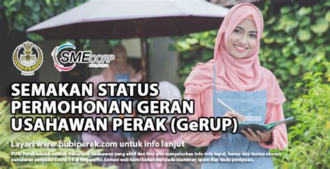 Semakan status kawalan imegresen boleh dibuat di laman semakan status perjalanan imigresen sspi jabatan imigresen malaysia. Semakan Status Permohonan Geran Usahawan Perak (GeRUP) | Info