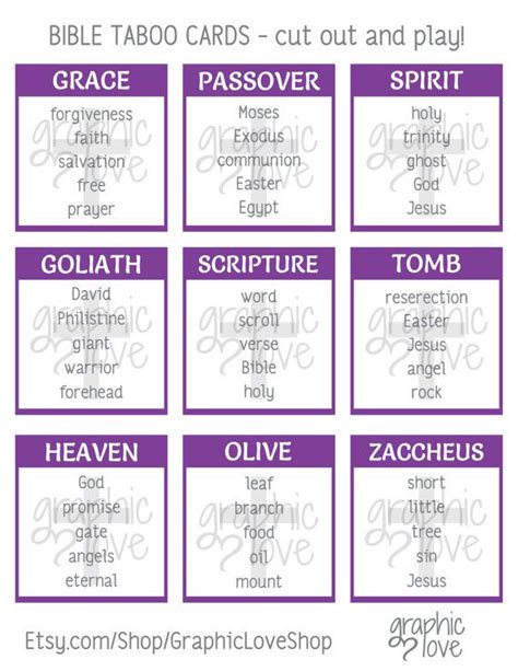 Used for my esl classes. Digital Scripture Taboo Game 54 Printable Cards Vacation ...