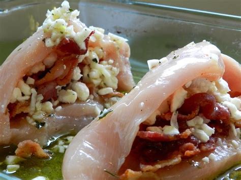 Stuff each chicken breast with the cream cheese mixture and close the chicken breast the best you can. feta & bacon stuffed chicken Ingredients 4 skinless ...
