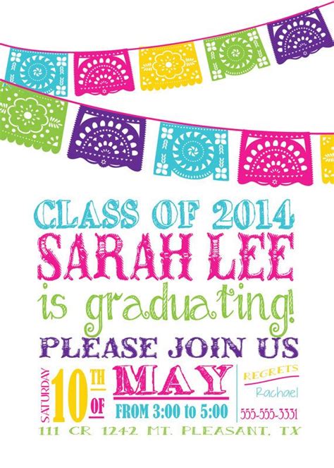 Decorate your fiesta themed party with brightly colored tassels, or even make your own tissue paper flowers. FIESTA GRADUATION PARTY Class Of 2014 Invitation 21st by ...