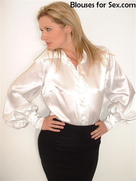 Blonde in white chiffon blouse. Pin by ales on satin blouses | Beautiful blouses, Blouse ...