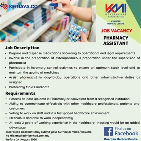 The candidate will be working in a shift work 6 days/week, 8 hours/day and 3 shift/day. Iklan Jawatan Kosong Kuantan Medical Centre • Kerja Kosong ...