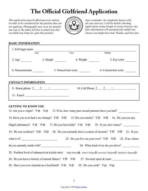 This application must be filled out in its entirety. Girlfriend application XD | Boyfriend application ...