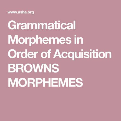 Morphology is the study of words. Grammatical Morphemes in Order of Acquisition BROWNS ...