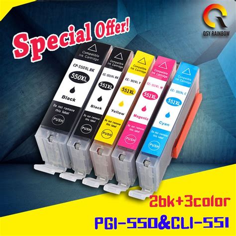 Our cartridges are an economical alternative to expensive oem canon cartridges. 5 Pack PGI-550 CLI-551 BK PGI550 PGI 550 Ink Cartridges ...