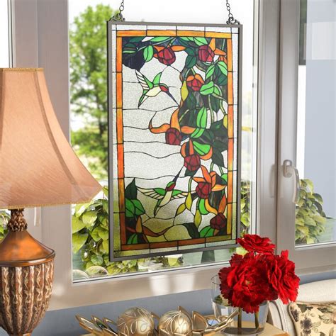 Make an easy stained glass art piece using colored glass, a glass cutter and grout. Astoria Grand Stained Glass Hanging Window Panel & Reviews ...