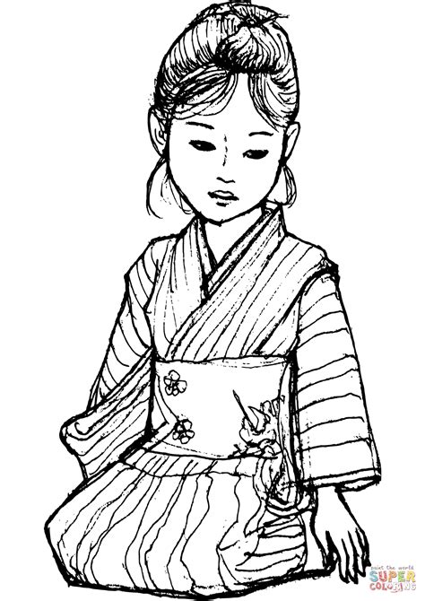 In some cases, a princess is the female hereditary head of state of a province or other significant area in her own right. Japanese Girl in Kimono coloring page | Free Printable ...