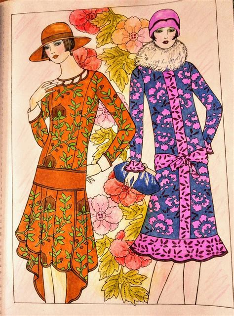 Bobbed hair and shorter skirts, sleek streamlined cars and trains, and skyscrapers with soaring geometric designs were all the rage! Joan Bosotina colorist ART DECO FASHIONS COLORING BOOK ...