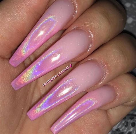 Pink purple nailpolish rainbow reflect ring opal trendy fashion blogger chrome pink chrome nails holographic… Pink ballerinas acrylic nails w/ pink chrome ombré | Pink ...