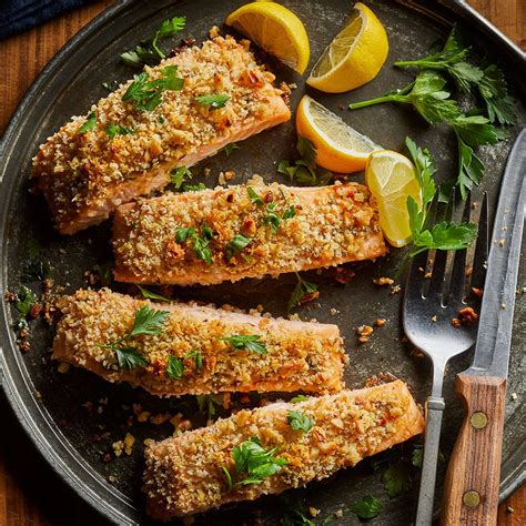 The idea is to replace unhealthy food choices without completely changing your regular eating patterns. Good Salmon Recipes - Walnut-Rosemary Crusted Salmon