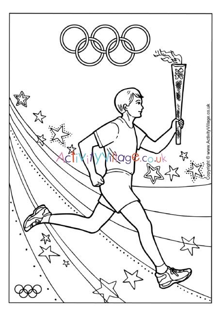 Paint or colour the olympic rings, or use the printable as a base for collage or template for a. Olympic Torch Relay Colouring Page