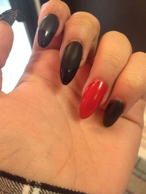 It took about a month. My new matte black with shiny tip nails, with my red ...