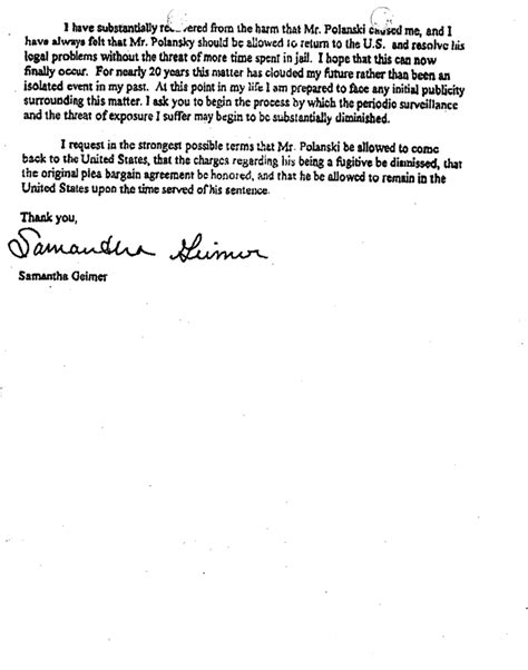 Writing a letter to a judge is an effective way to obtain leniency or probation. Victim Sought Polanski Leniency | The Smoking Gun