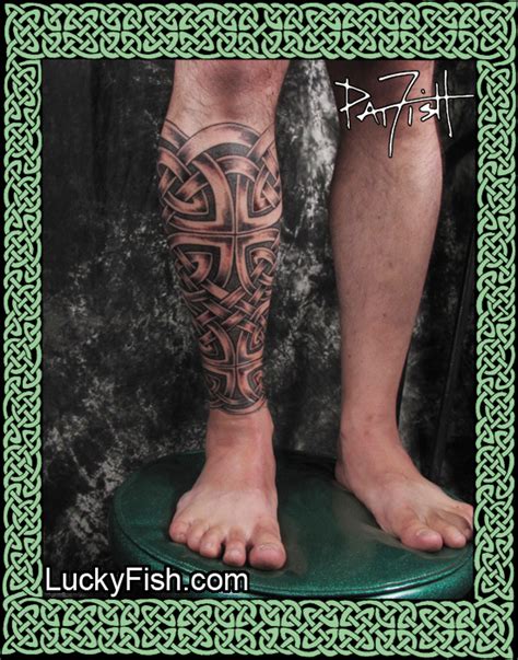 Celtic tattoos look impressive with their intricate designs and can go from bold to delicate depending on your precise needs. Full Knotwork Calf — LuckyFish, Inc. and Tattoo Santa Barbara