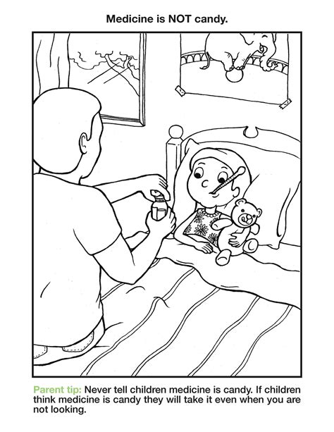 Additional food safety education activities are included. Medicine Safety Coloring Pages - Up and Away