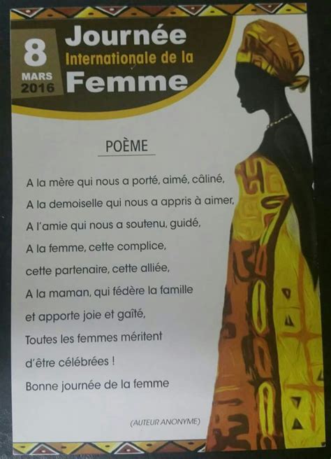 La journée internationale des femmes émerge pour la première fois des mouvements ouvriers au tournant du xxe siècle en amérique du nord et en europe. POEME JOURNEE DE LA FEMME