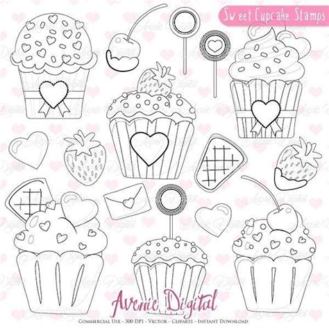 Nobody tops you dinosaur coloring sheet for valentine's day. Sweet Valentines Cupcakes Stamp | Digital stamps ...