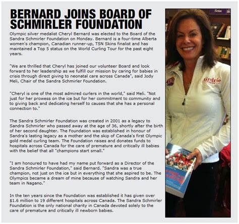 It was in bigger where sandra was introduced to curling by her parents. Cheryl Bernard Page: Cheryl Bernard joins board of the ...