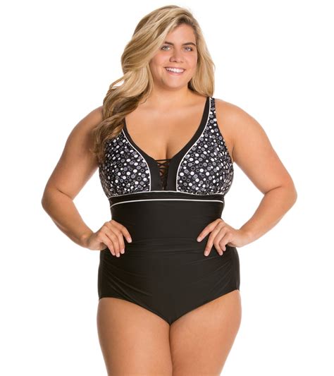 Sarah has picked a heck of a way to make a debut. Delta Burke Plus Size Bubble Pop Lace Up Mio One Piece ...