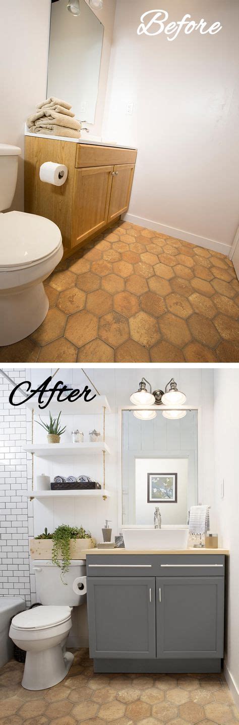 This hall bathroom isn't big by any means, but the traditional, minimalist style it originally displayed made it look cramped and unappealing. Work Around Funky Flooring with Color Choice | Bathroom makeover, Unusual bathrooms, Amazing ...