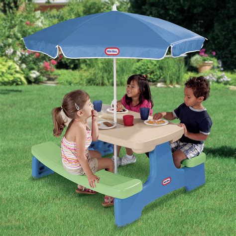 Back bay play kids wooden convertible picnic table. Little Tikes Easy Store Picnic Table with Umbrella ...