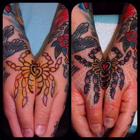 Usually, henna tattoo lasts 2 to 3 weeks but they look. Spider by Boxcar Tattooer (With images) | Hand henna, Henna hand tattoo, Hand tattoos