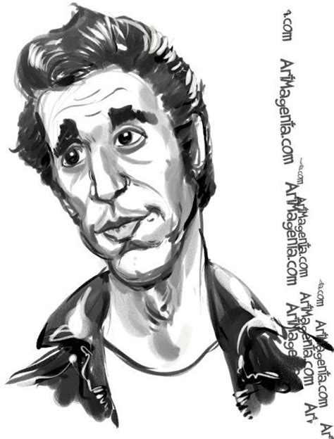 Il disegno così caricato, alterando e amplificando i tratti che caratterizzano il personaggio ritratto, risulta essere più. FONZIE | Disegni a mano, Celebrità, Attore