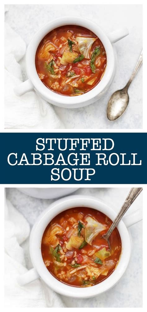 Rolled the steamed cabbage rolls in tall pot with leftover cabbage leaf's in bottom added a few inches of water and steamed all the rolls about an hour i love cabbage rolls aka pigs in a blanket. Healthy Stuffed Cabbage Roll Soup | Recipe | Cabbage roll ...