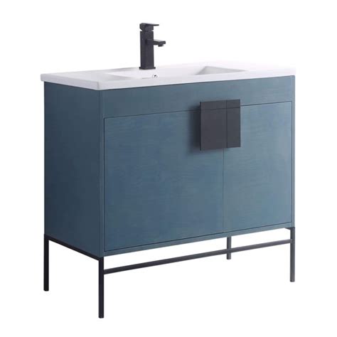 All the pieces are designed to work without hardware — which can disturb a sleek aesthetic — and include a. Modern Blue Bathroom Vanity Set, Black Matte Hardware ...