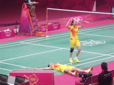 Different racquets have playing characteristics that appeal. Mopping the Olympic badminton courts...: Free ice creams ...