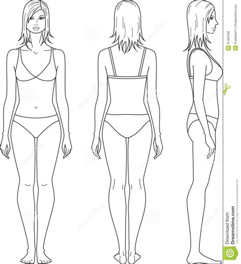 There is a wide range of normality of female body shapes. female template for fashion design front side back ...