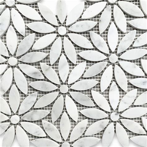 White stone mosaic tiles flower pattern marble mosaic tile polished surface, garden & balcony marble and glass mosaic. Carrara White Marble Daisy Field Flower Waterjet Mosaic ...