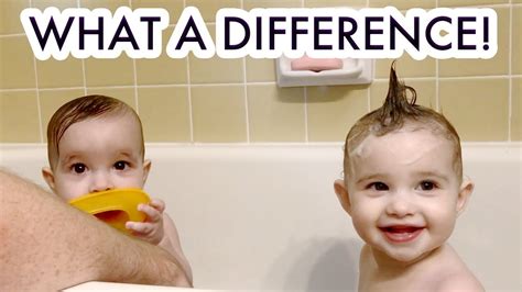 They may enjoy catching water in their hands or their toy cup but balk at the idea of a stream of water hitting their body. Then And Now: Twin Baby Girls Bath Time (10 Months Apart ...