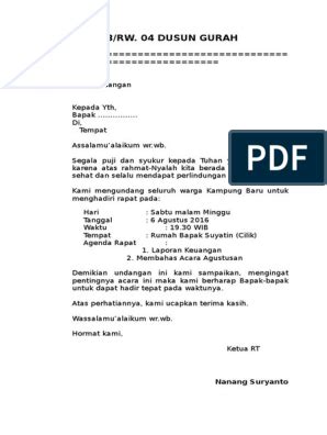 Pembuatan surat undangan sangatlah diperlukan apabila sebuah lembaga maupun organisasi ingin mengundang beberapa orang penting untuk bisa. Contoh Surat Undangan Rapat Rt Untuk Warga - Sample Surat ...