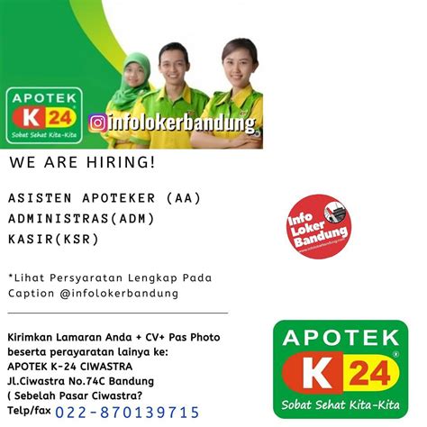 Loker apotek k24 kendal (apoteker, tenaga teknis. Lowongan Kerja Apotek K24 Ciwastra Bandung Oktober 2019 ...