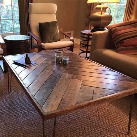 Herringbone coffee table with hairpin legs (handmade rustic, chevron option available) rusticrevelation 5 out of 5 stars (293) $ 275.00 free shipping add to favorites amtico signature herringbone/ parquet coffee table verafurnishingsart $ 507.98 free shipping add to favorites. Herringbone Coffee Table | Coffee table, Pallet coffee ...